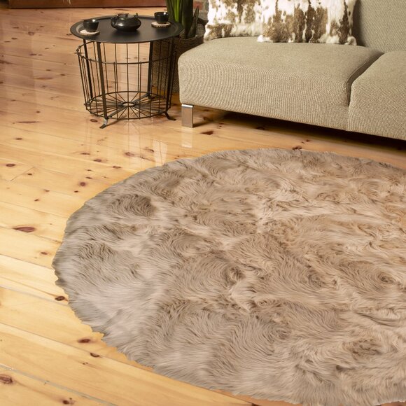 Luxe Home Decor Arlington Faux Sheepskin Circular Rug | 1-Piece | Taupe | 6' - Picture 2 of 3